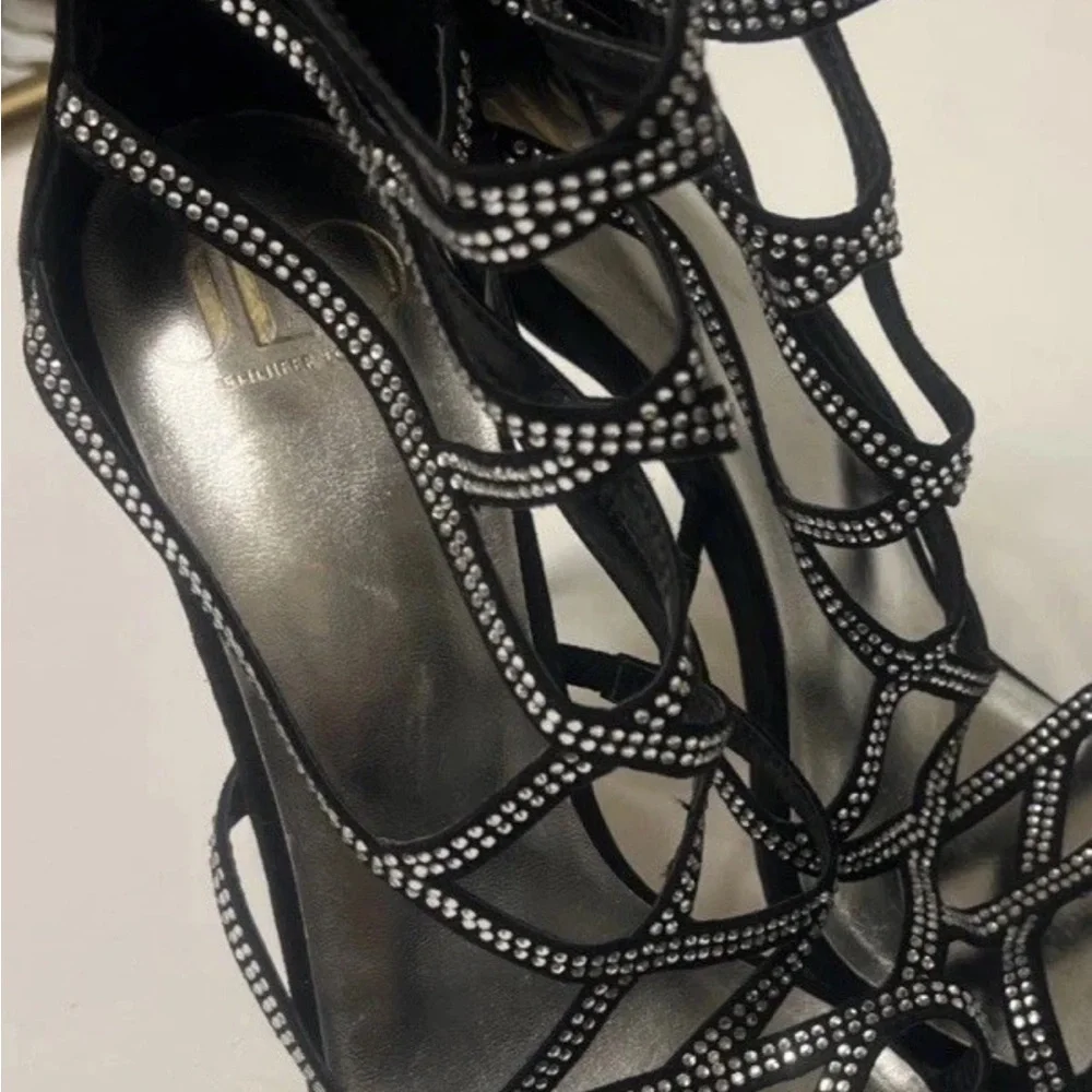 Elegant Black JLO Black And Rhinestone Strappy Heels. Size 10 Strappy Heels - Picture 3 of 6